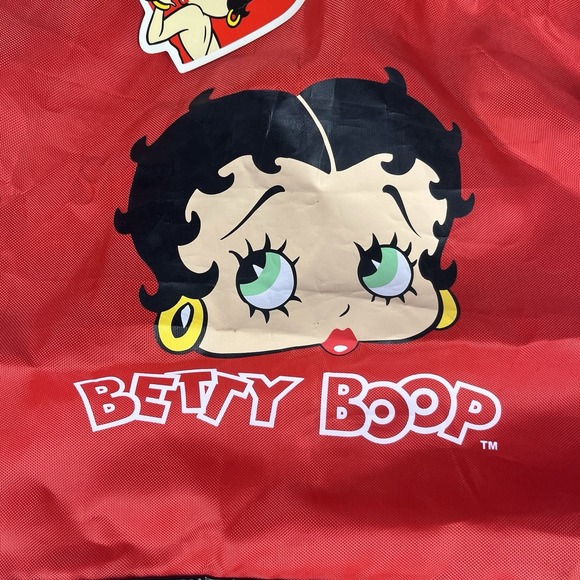 Vtg Y2K Betty Boop Drawstring Backpack Red Nylon Black Vinyl Trim Sack Bag NWT - Picture 6 of 8